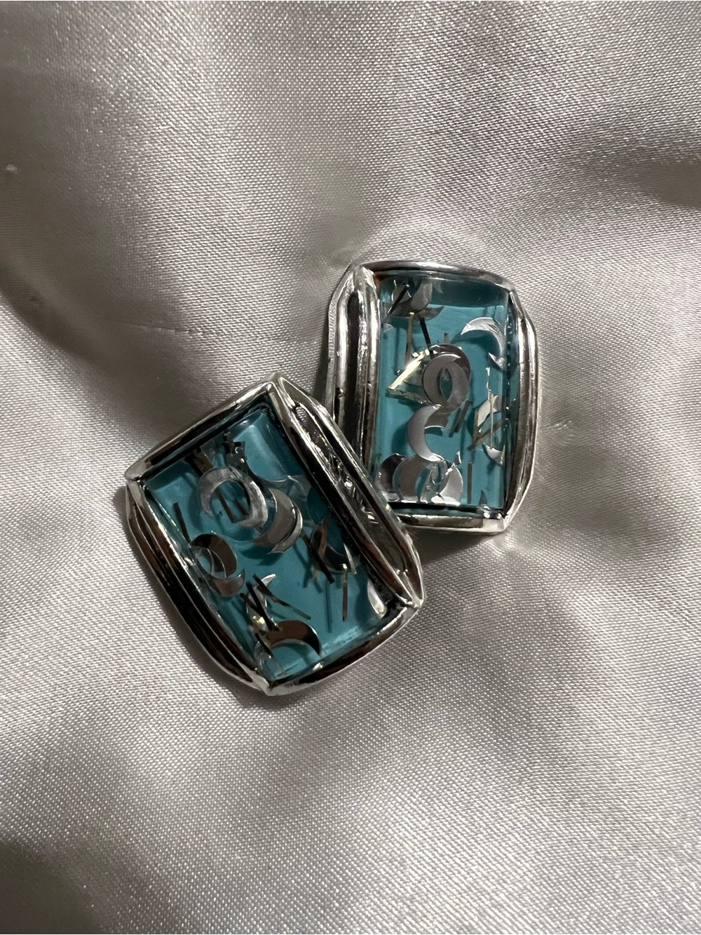 Confetti Lucite Light Blue Authentic Vintage Clip-On EARRINGS